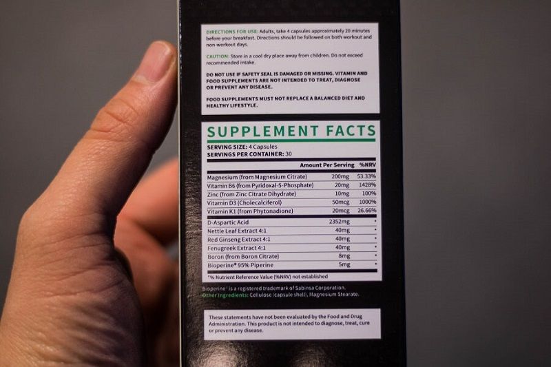 testogen ingredients label